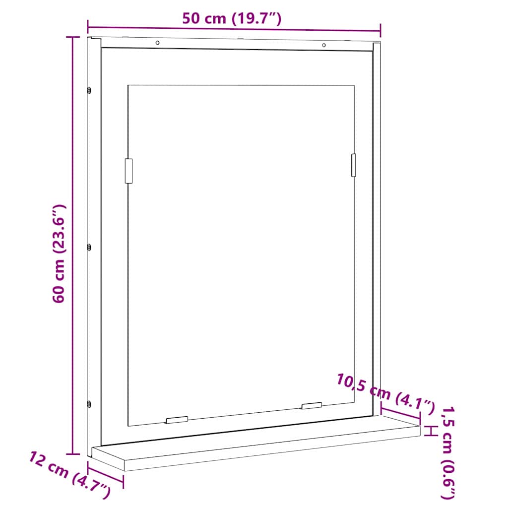 Baderomsspeil Svart 50 X 12 X 60 Cm Glass Og Konstruert Tre