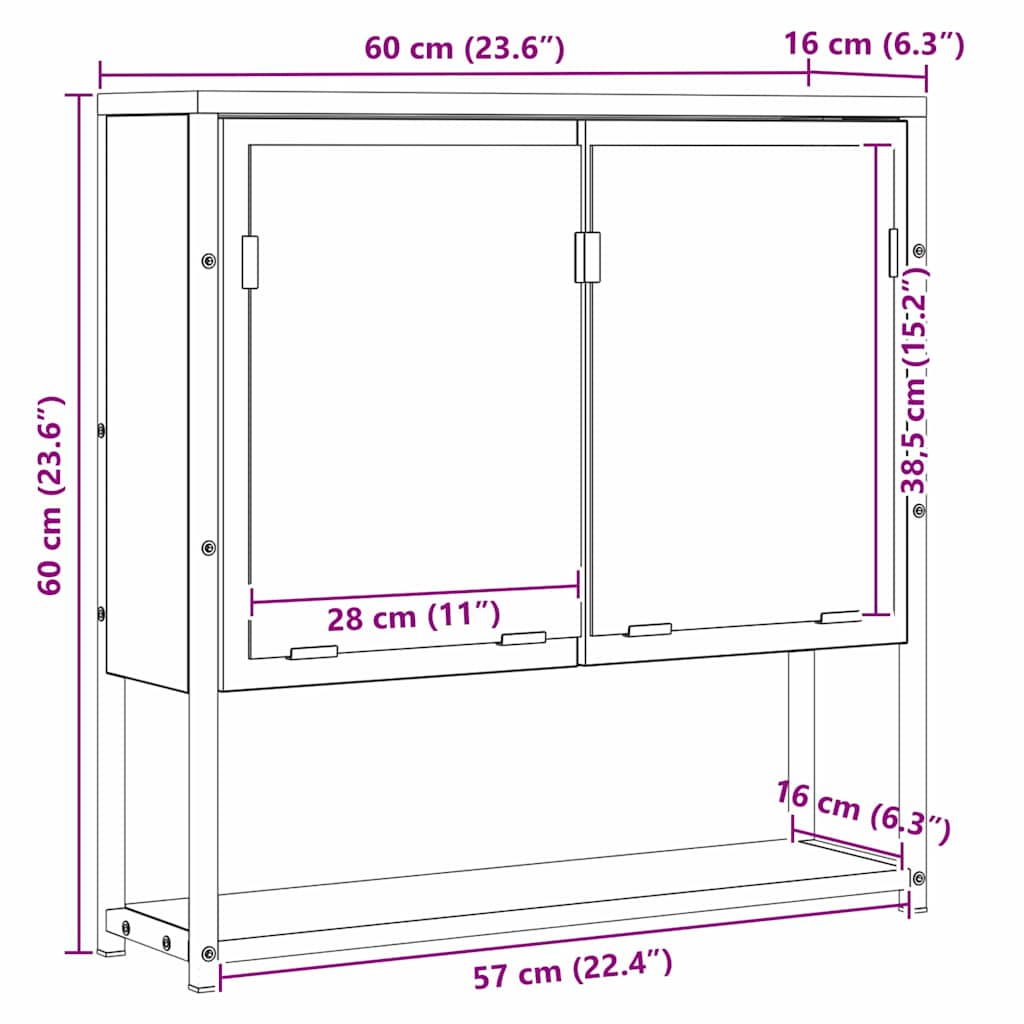 Baderomsspeil Beige 60 X 16 X 60 Cm Glass Og Konstruert Tre