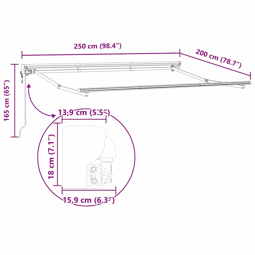 Markiseramme Hvit 2.5 X 2 M Pulverlakkert Stål Og Aluminium