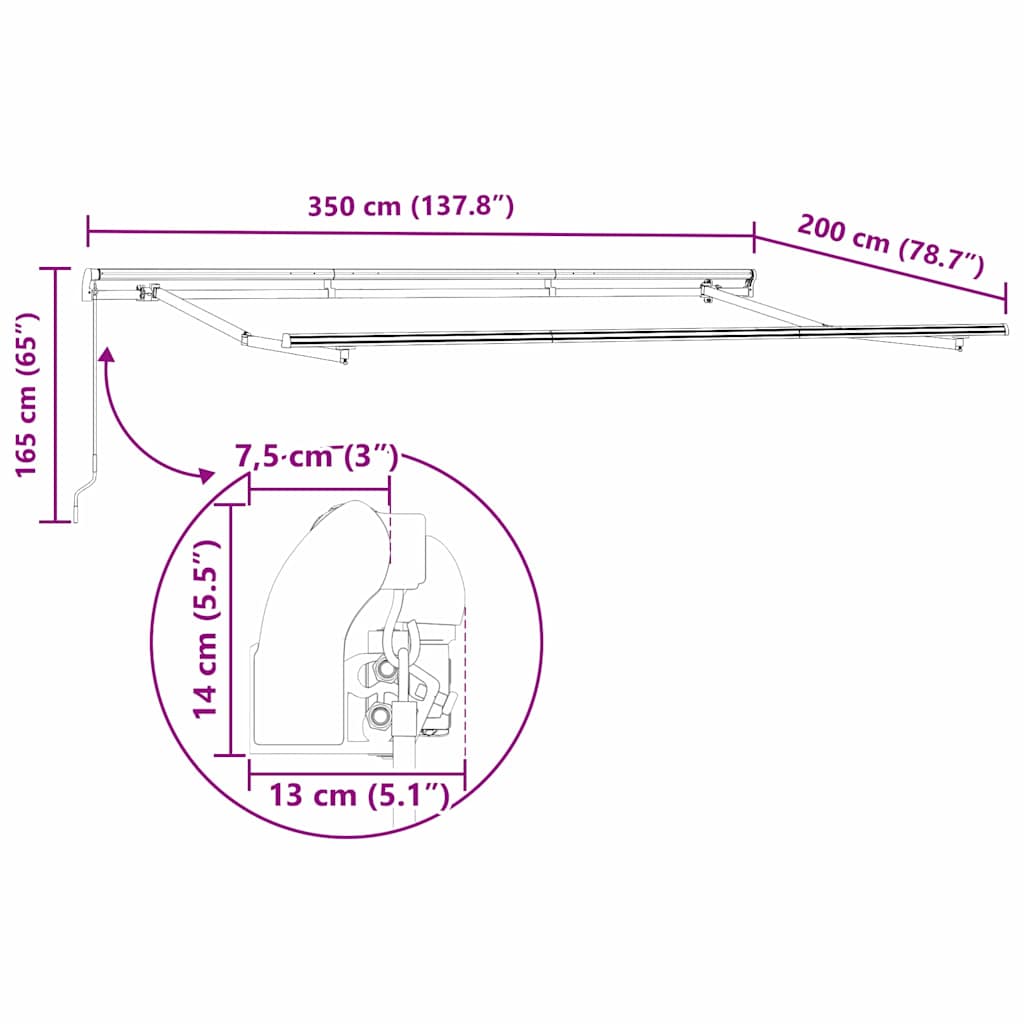 Markiseramme Hvit 3.5 X 2 M Metall