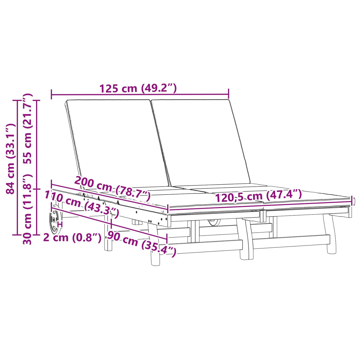 Solstol Brun 125 X 200 X 84 Cm Solid Akasietre