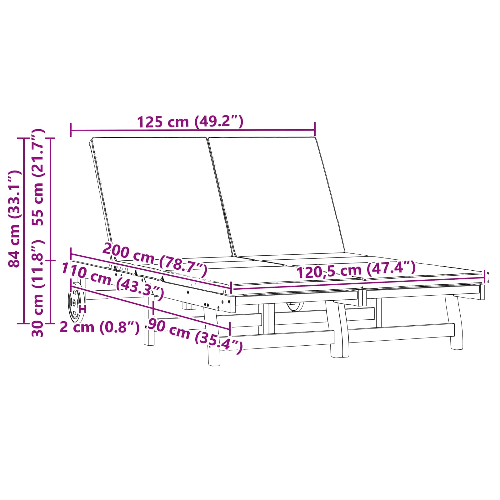 Solstol Brun 125 X 200 X 84 Cm Solid Akasietre
