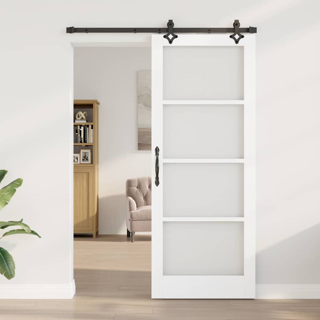 Skyvedør Hvit 83 X 211 Cm Massivt Furutre Og Glass