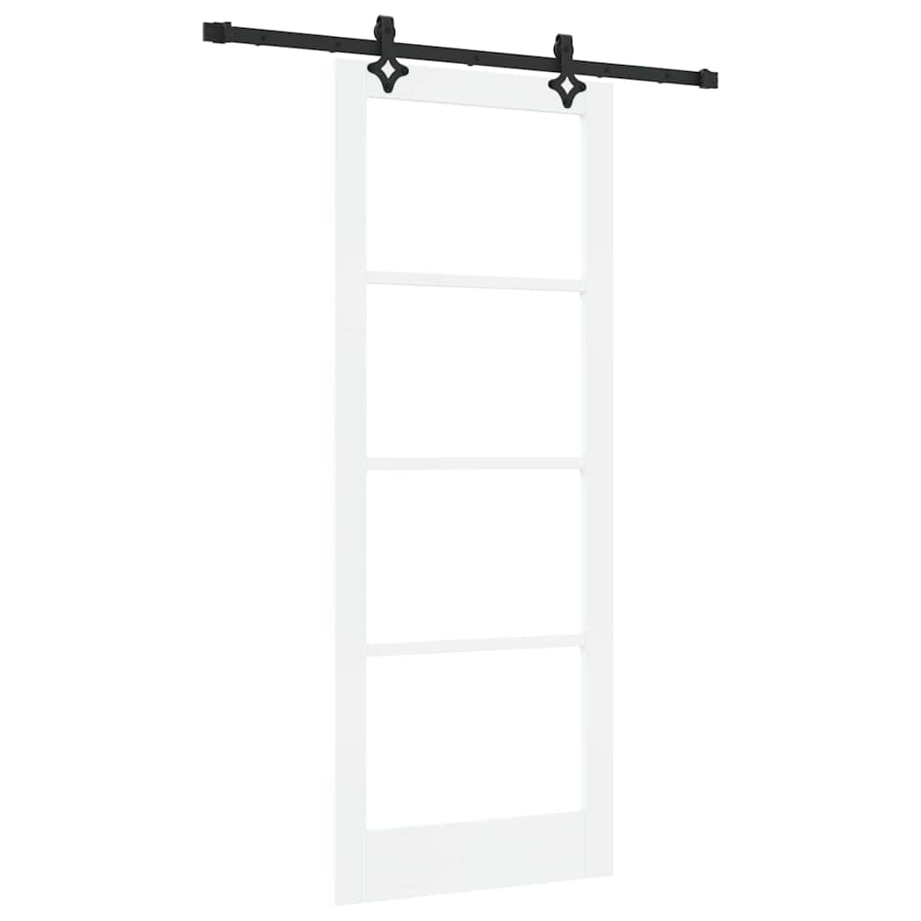 Skyvedør Hvit 83 X 211 Cm Massivt Furutre Og Glass