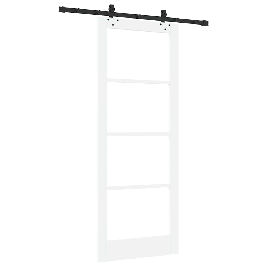 Skyvedør Hvit 83 X 211 Cm Massivt Furutre Og Glass