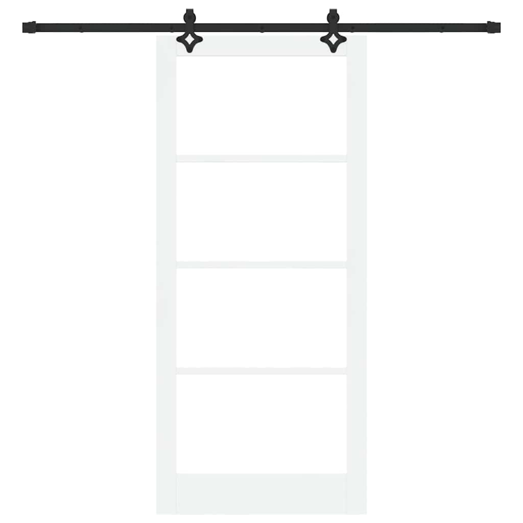 Skyvedør Hvit 93 X 211 Cm Massivt Furutre Og Glass