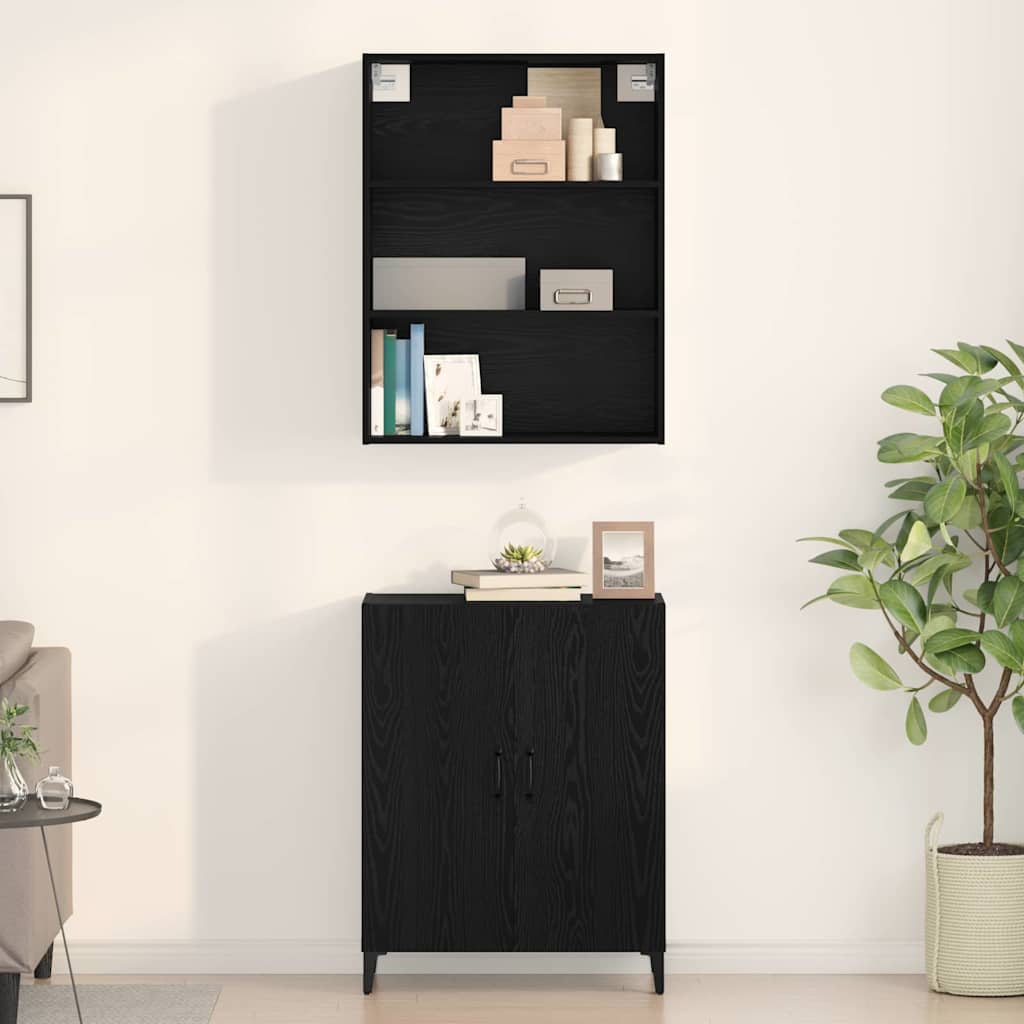 Høyskap Svart Eik 69,5 X 32,5 X 180 Cm Konstruert Tre