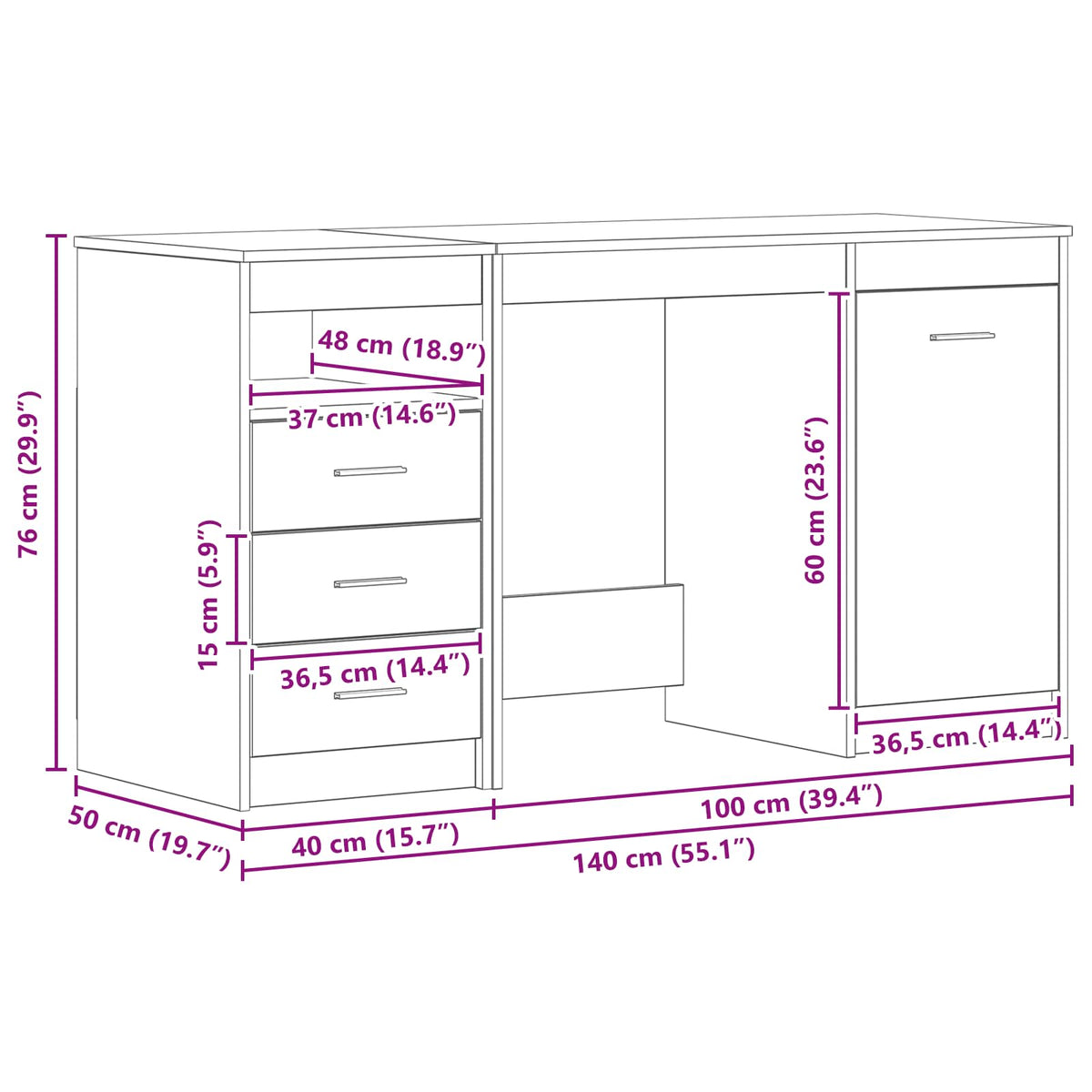 Skrivebord 2 Pcs Svart Eik 140 X 50 X 76 Cm Konstruert Tre