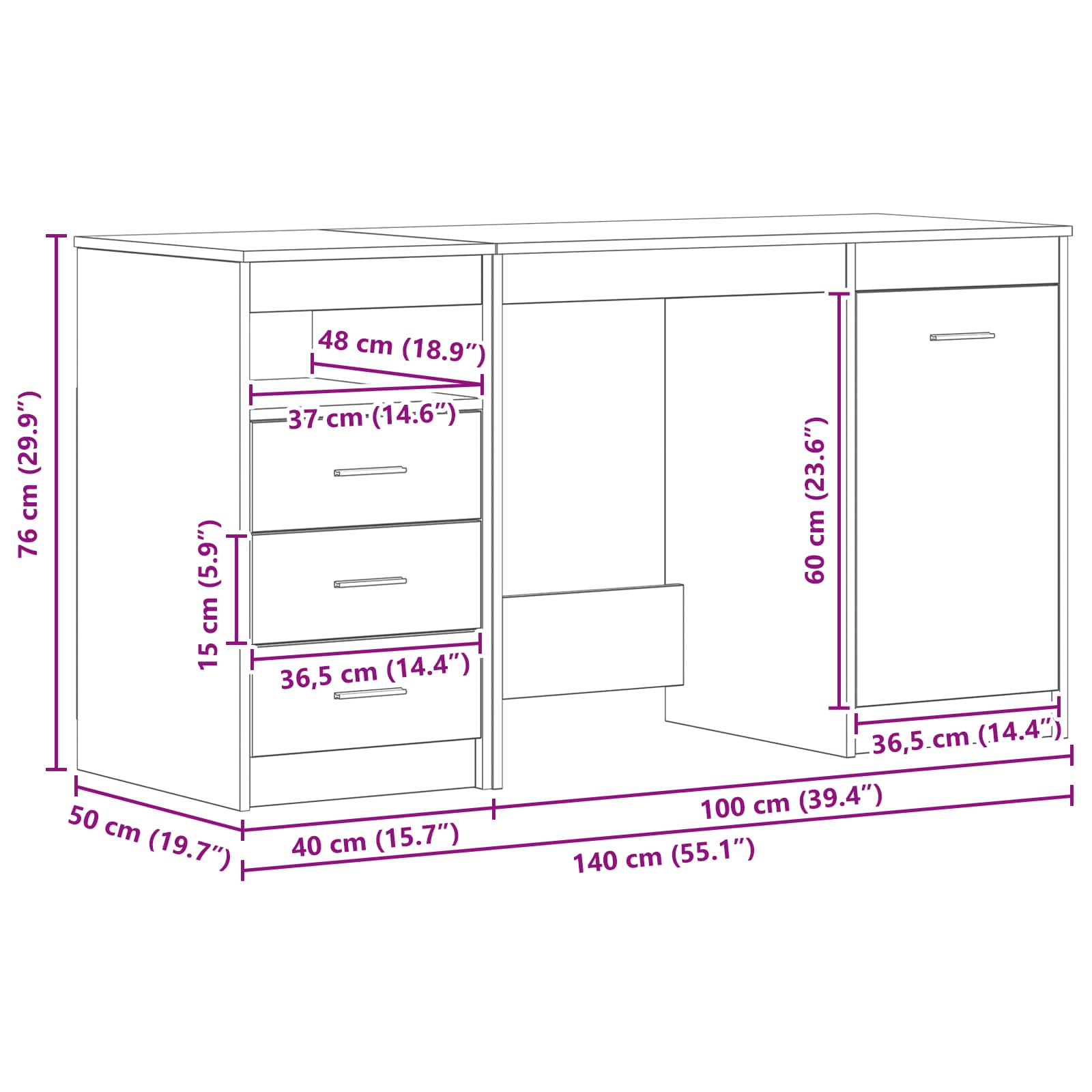 Skrivebord 2 Pcs Svart Eik 140 X 50 X 76 Cm Konstruert Tre