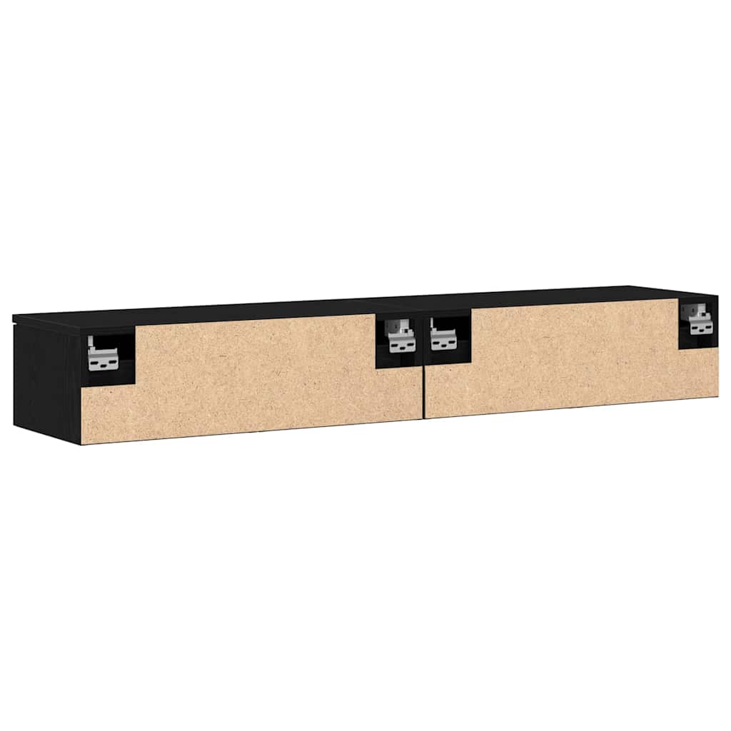 Vegghengt Skap 2 Pcs Svart Eik 68 X 30 X 20 Cm Konstruert Tre