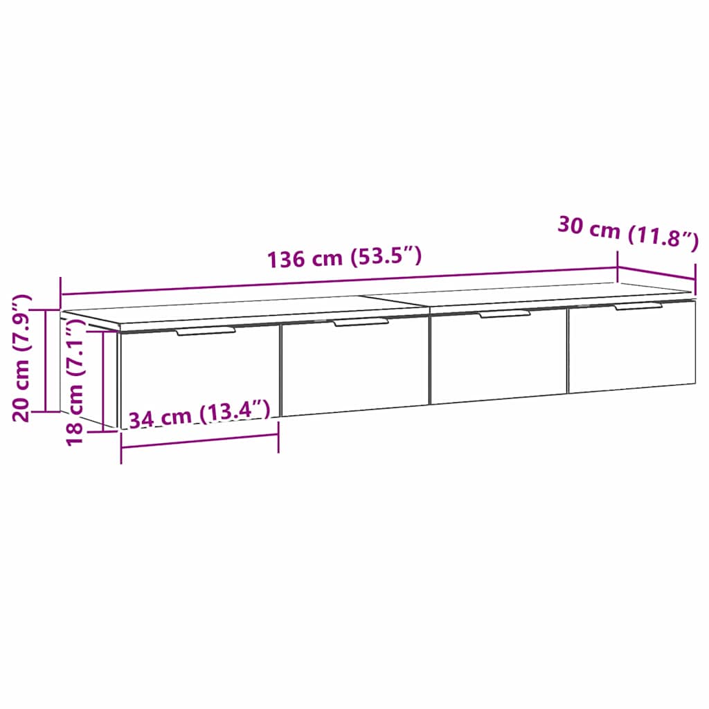 Vegghengt Skap 2 Pcs Svart Eik 68 X 30 X 20 Cm Konstruert Tre