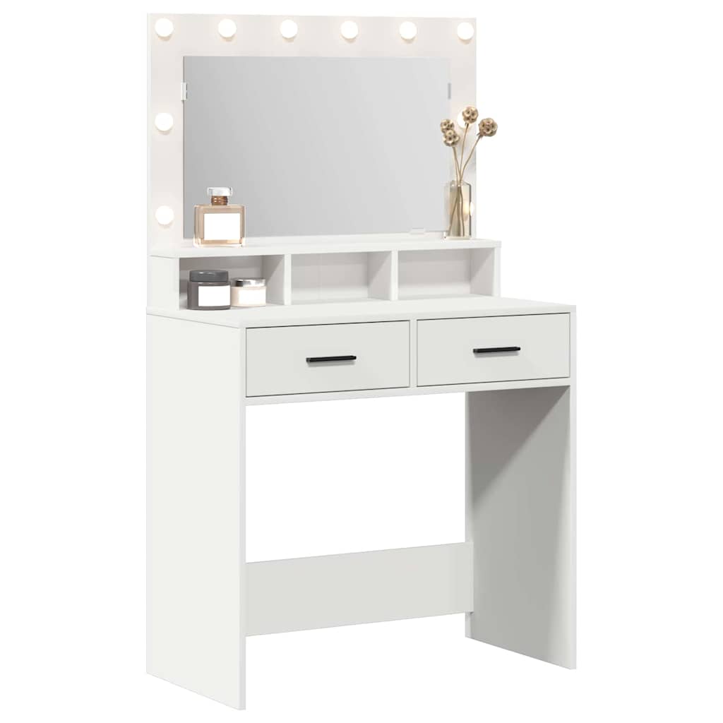 Sminkebord Med Speillys Hvit 79 X 41 X 135 Cm Konstruert Tre