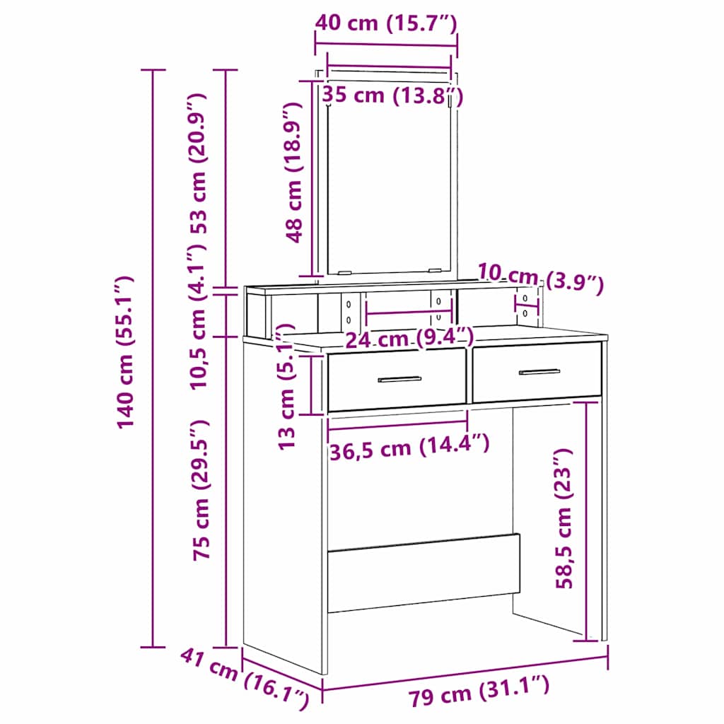 Sminkebord Med Skuff Betonggrå 79 X 41 X 140 Cm Konstruert Tre