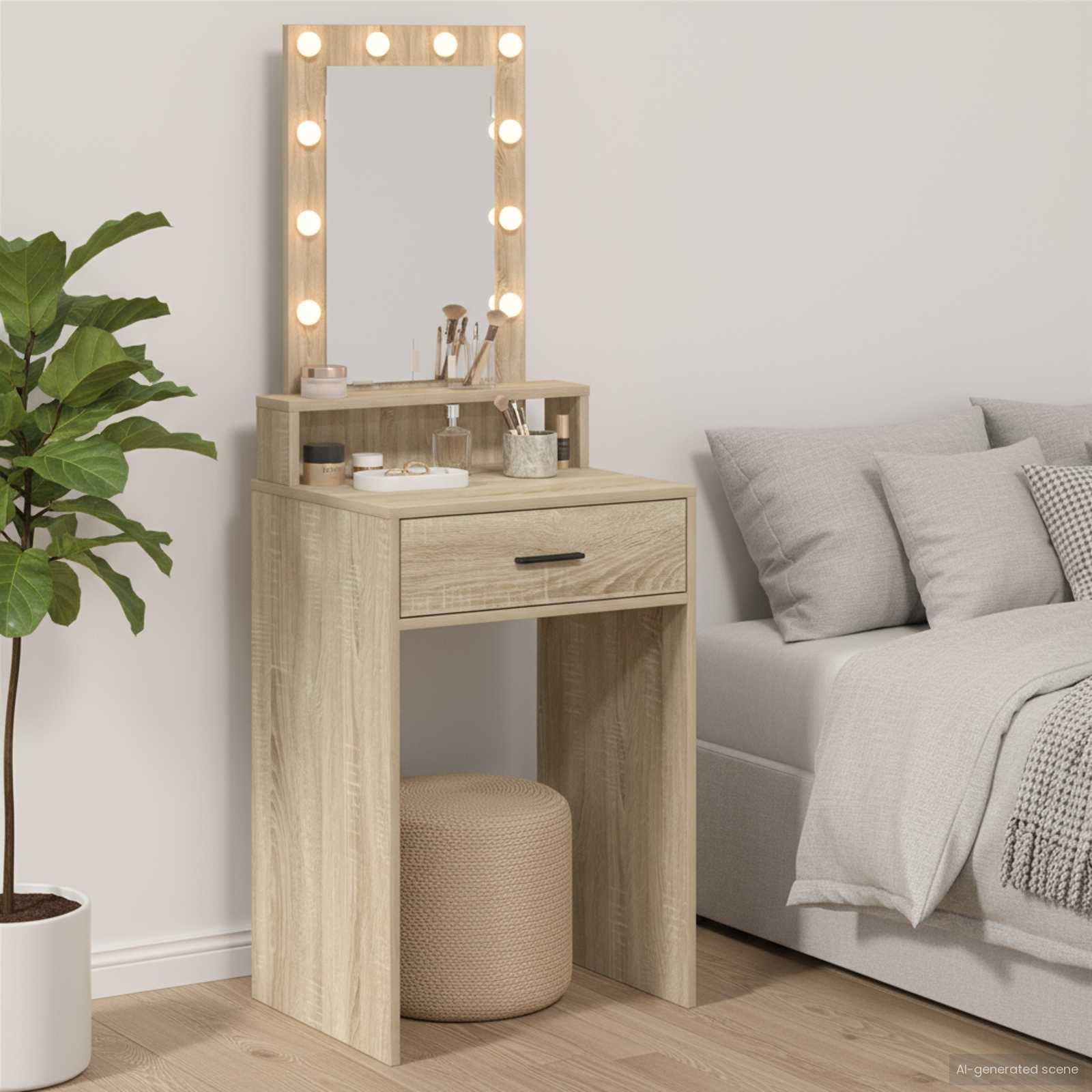 Sminkebord Med Speillys Brun 50 X 41 X 140 Cm Konstruert Tre