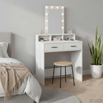 Sminkebord Med Speillys Hvit 79 X 41 X 140 Cm Konstruert Tre
