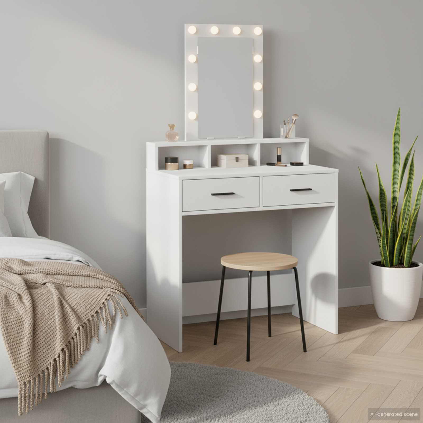 Sminkebord Med Speillys Hvit 79 X 41 X 140 Cm Konstruert Tre