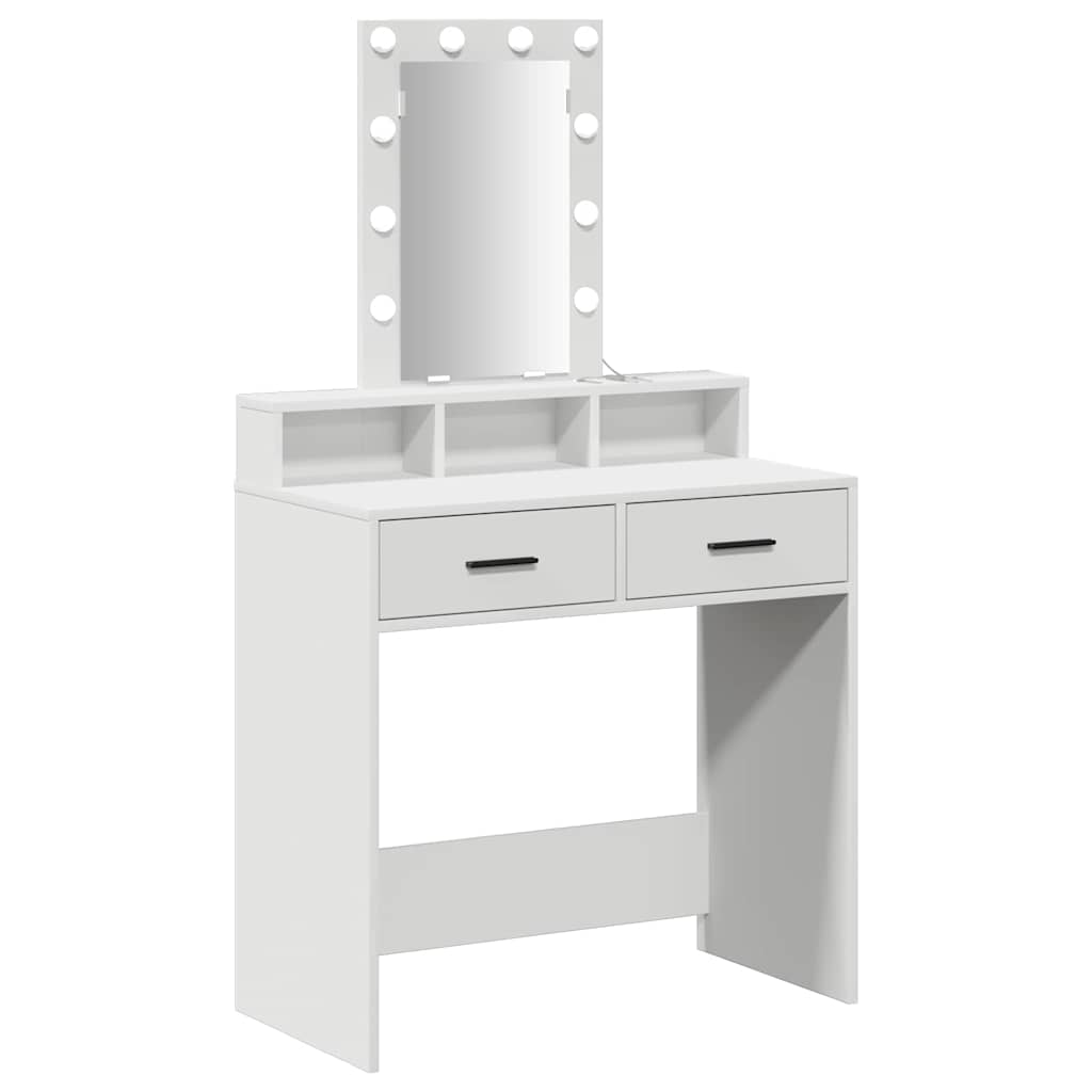 Sminkebord Med Speillys Hvit 79 X 41 X 140 Cm Konstruert Tre