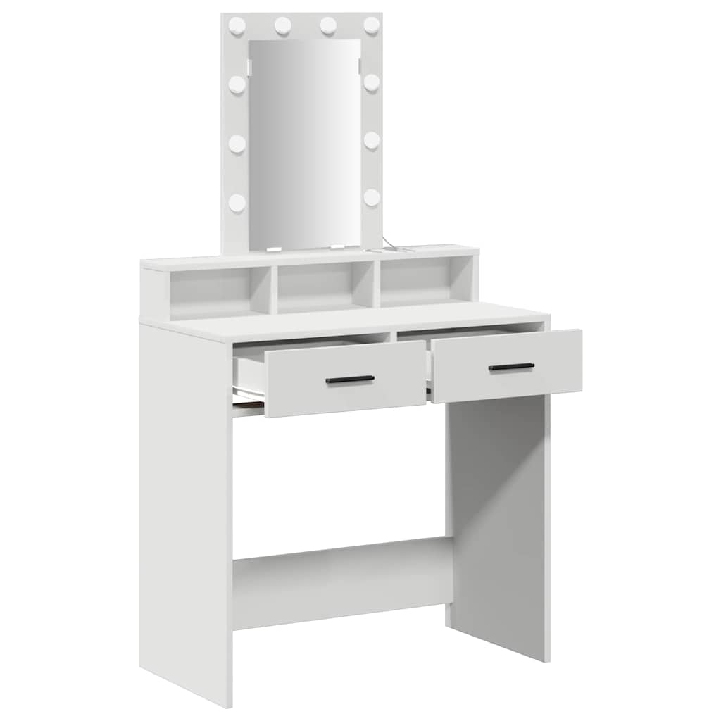 Sminkebord Med Speillys Hvit 79 X 41 X 140 Cm Konstruert Tre