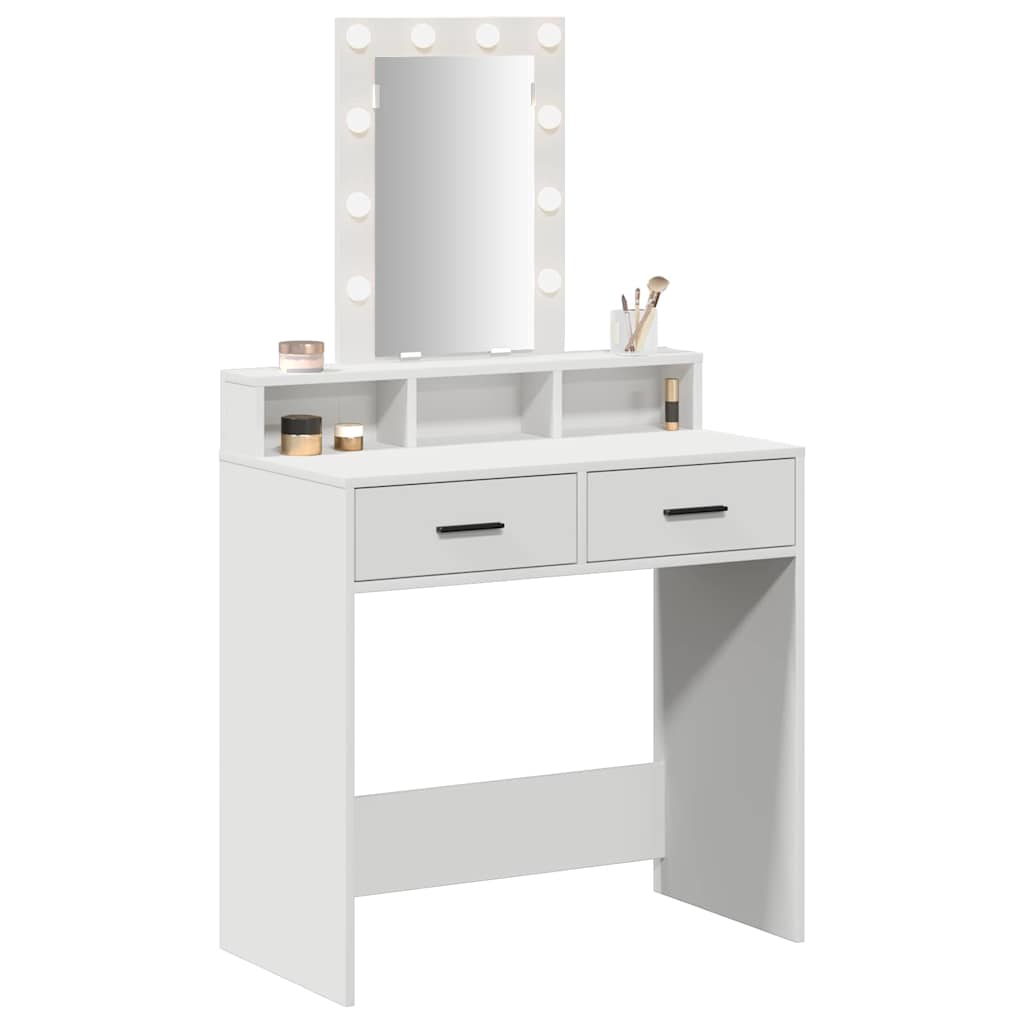 Sminkebord Med Speillys Hvit 79 X 41 X 140 Cm Konstruert Tre