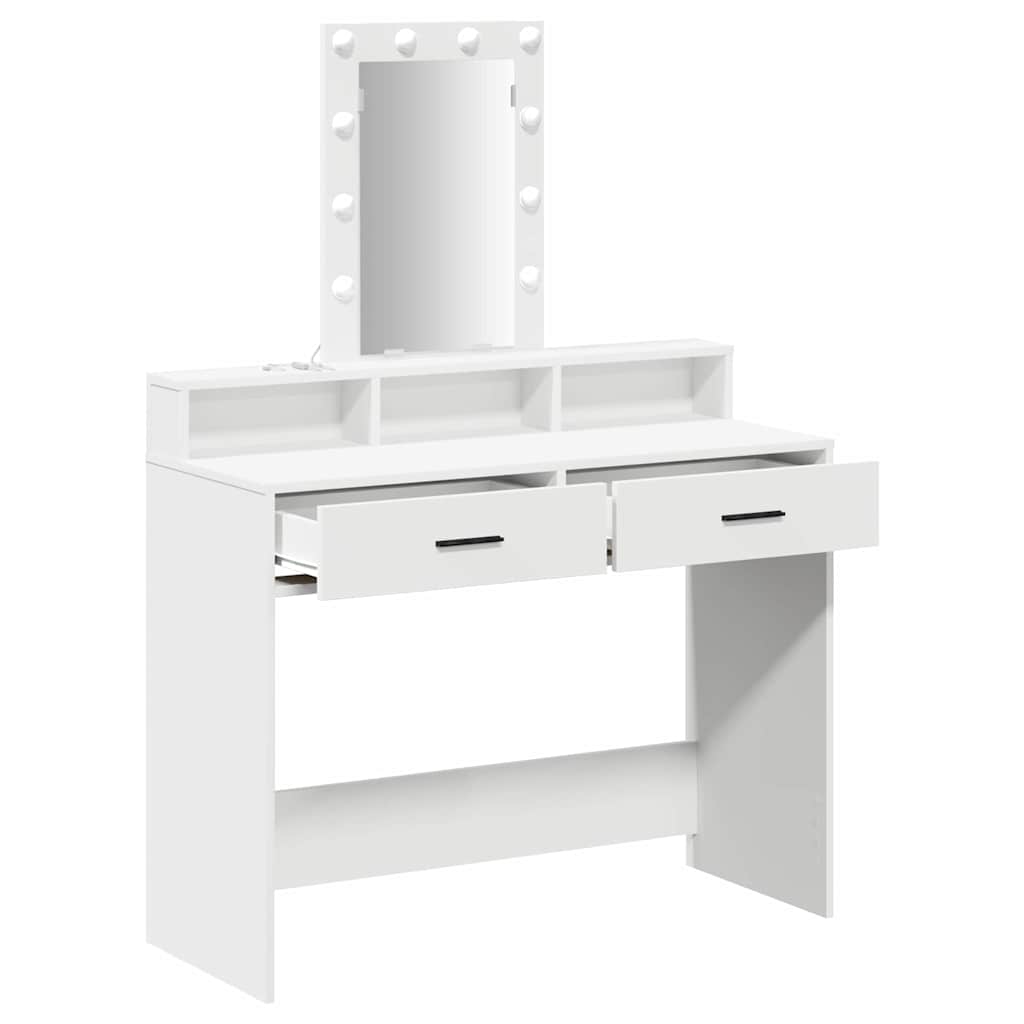 Sminkebord Med Speillys Hvit 100 X 41 X 140 Cm Konstruert Tre