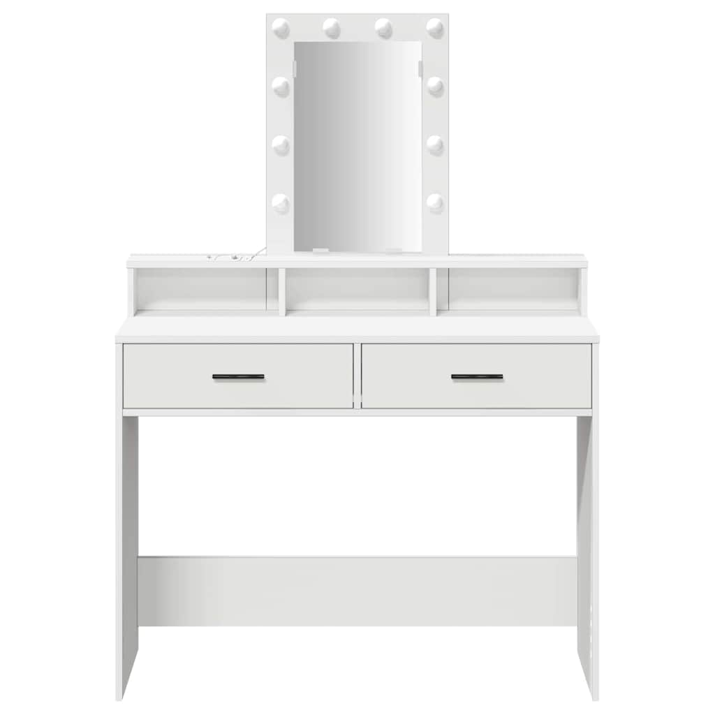 Sminkebord Med Speillys Hvit 100 X 41 X 140 Cm Konstruert Tre