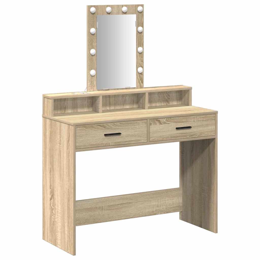 Sminkebord Med Speillys Brun 100 X 41 X 140 Cm Konstruert Tre
