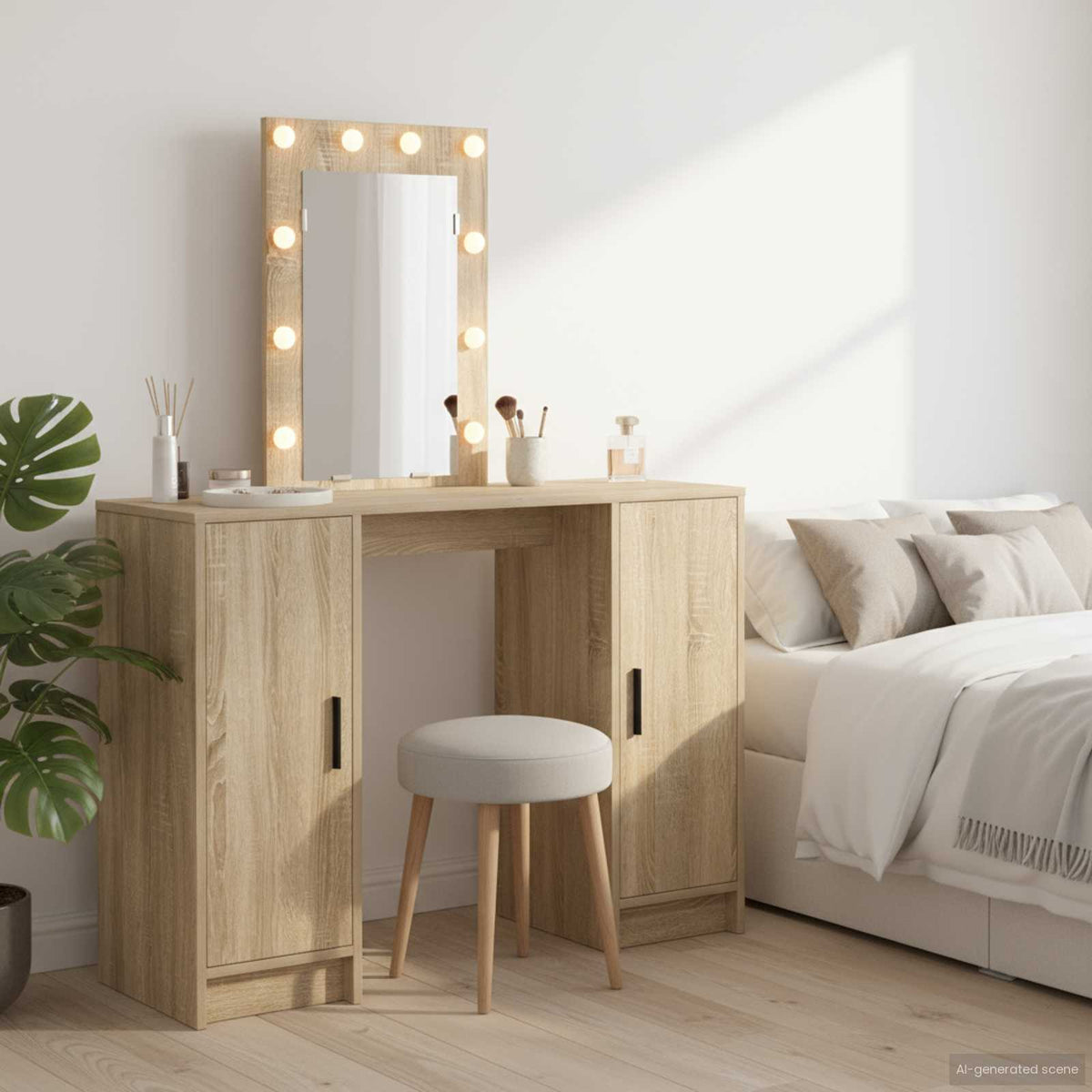 Sminkebord Med Speillys Brun 102 X 33 X 135 Cm Konstruert Tre