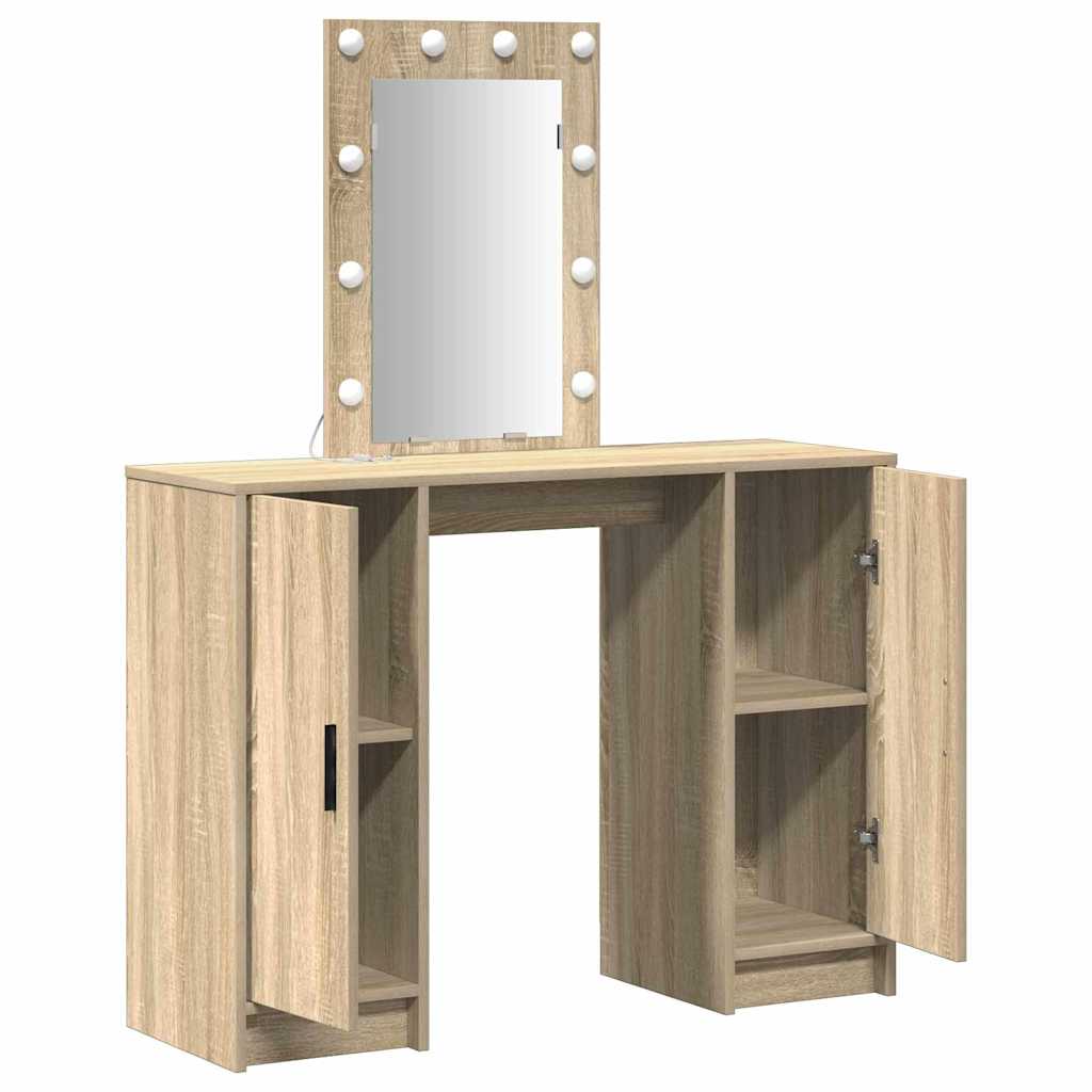 Sminkebord Med Speillys Brun 102 X 33 X 135 Cm Konstruert Tre