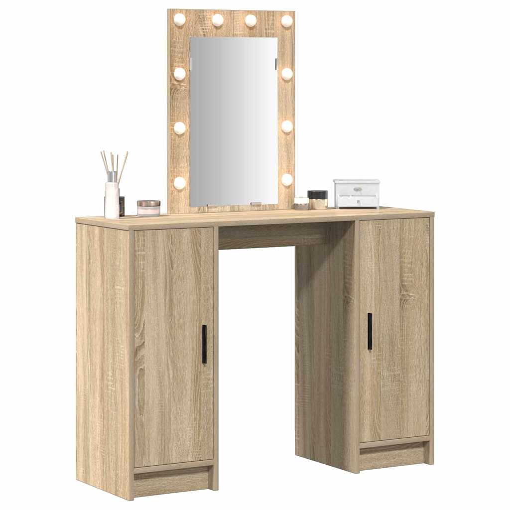 Sminkebord Med Speillys Brun 102 X 33 X 135 Cm Konstruert Tre