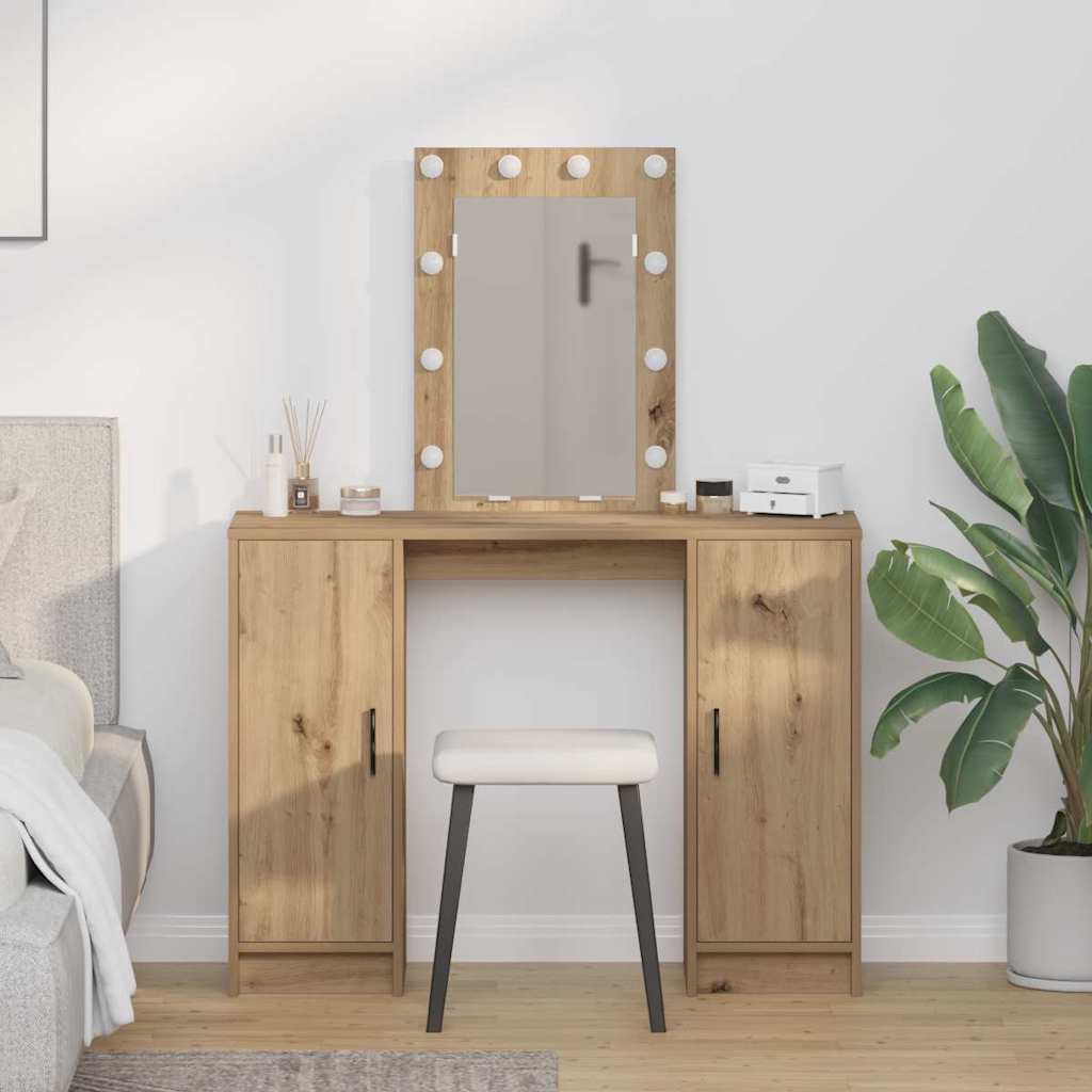 Sminkebord Med Speillys Brun 102 X 33 X 135 Cm Konstruert Tre