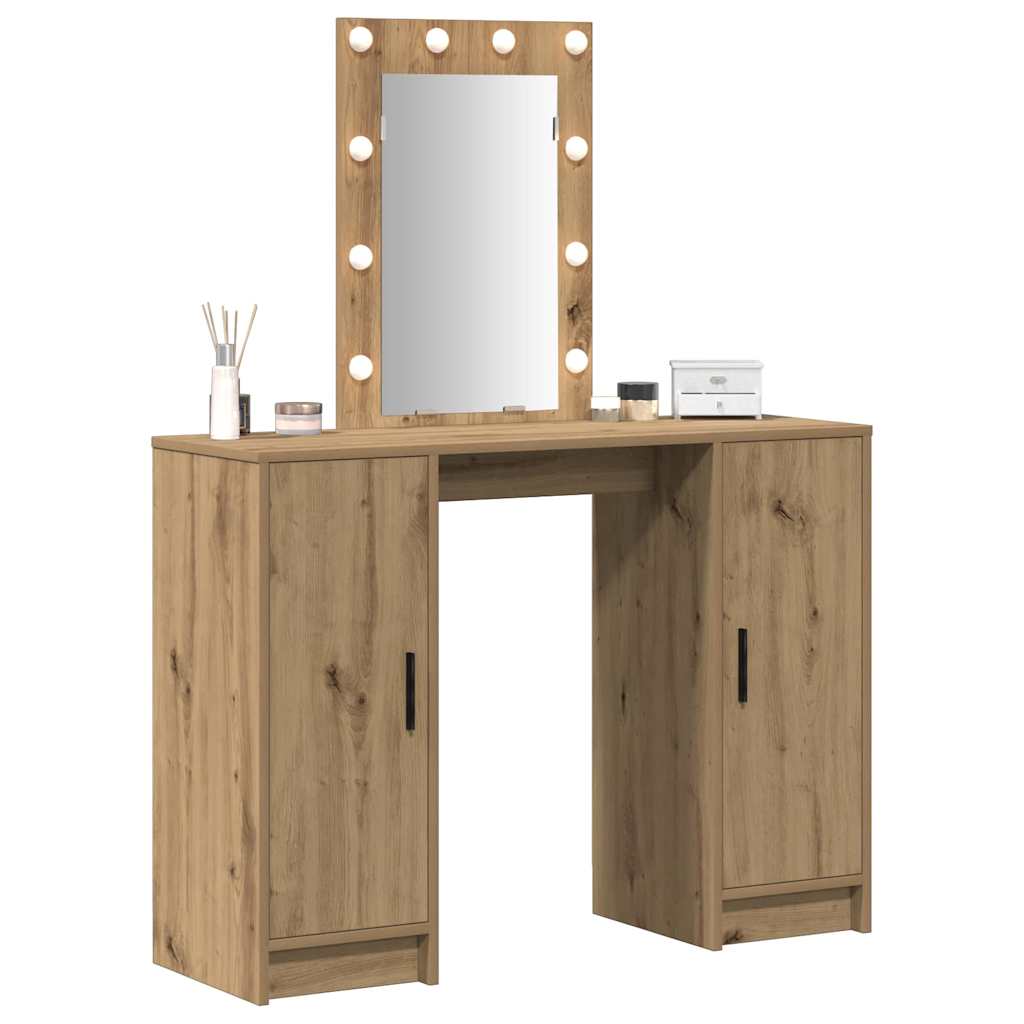 Sminkebord Med Speillys Brun 102 X 33 X 135 Cm Konstruert Tre