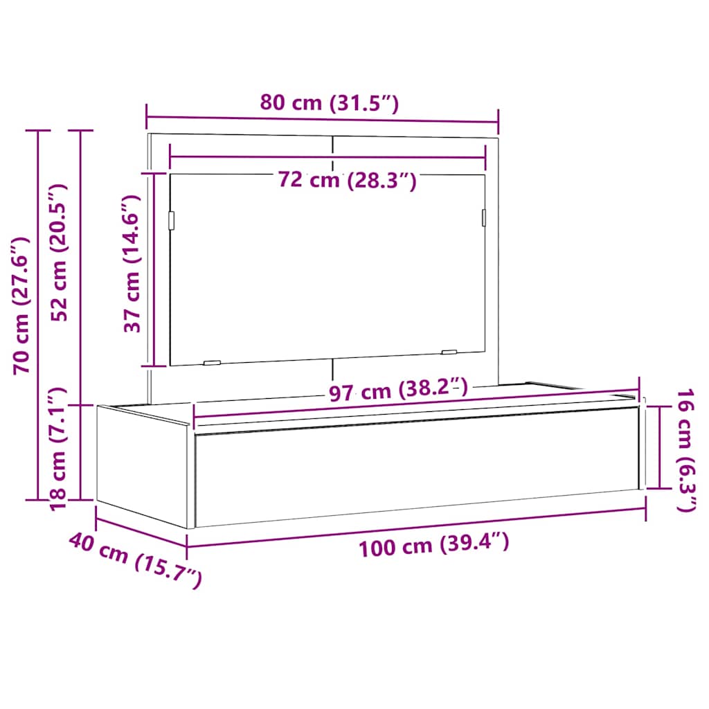 Sminkebord Med Skuff Brun 100 X 40 X 70 Cm Konstruert Tre