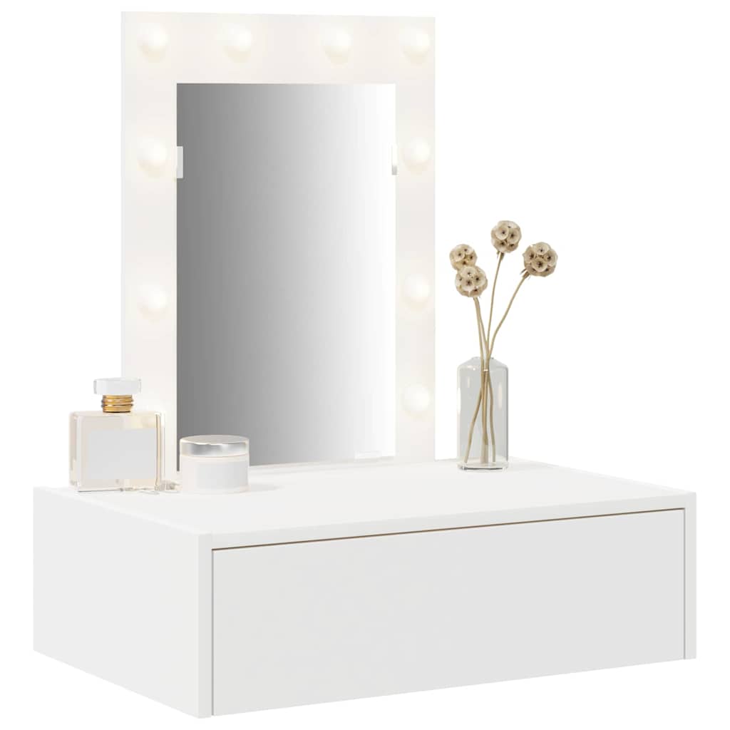 Sminkebord Med Speillys Hvit 60 X 40 X 70 Cm Konstruert Tre