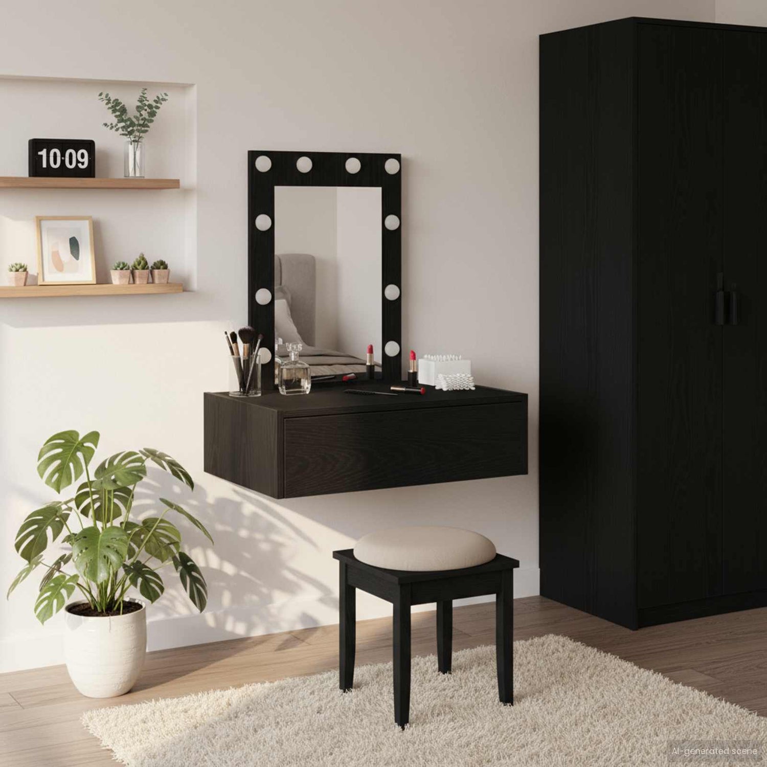 Sminkebord Med Speillys Svart 60 X 40 X 70 Cm Konstruert Tre