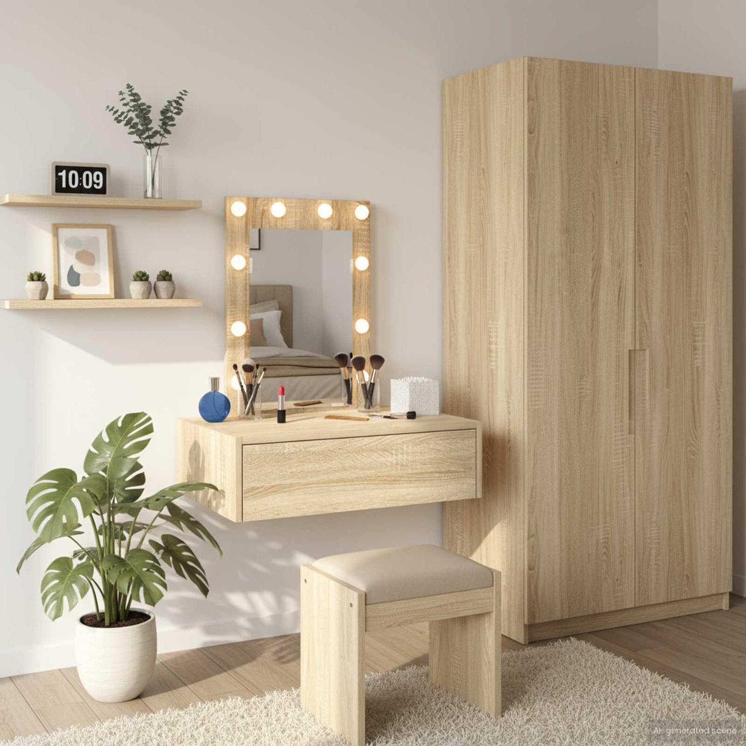 Sminkebord Med Speillys Brun 60 X 40 X 70 Cm Konstruert Tre