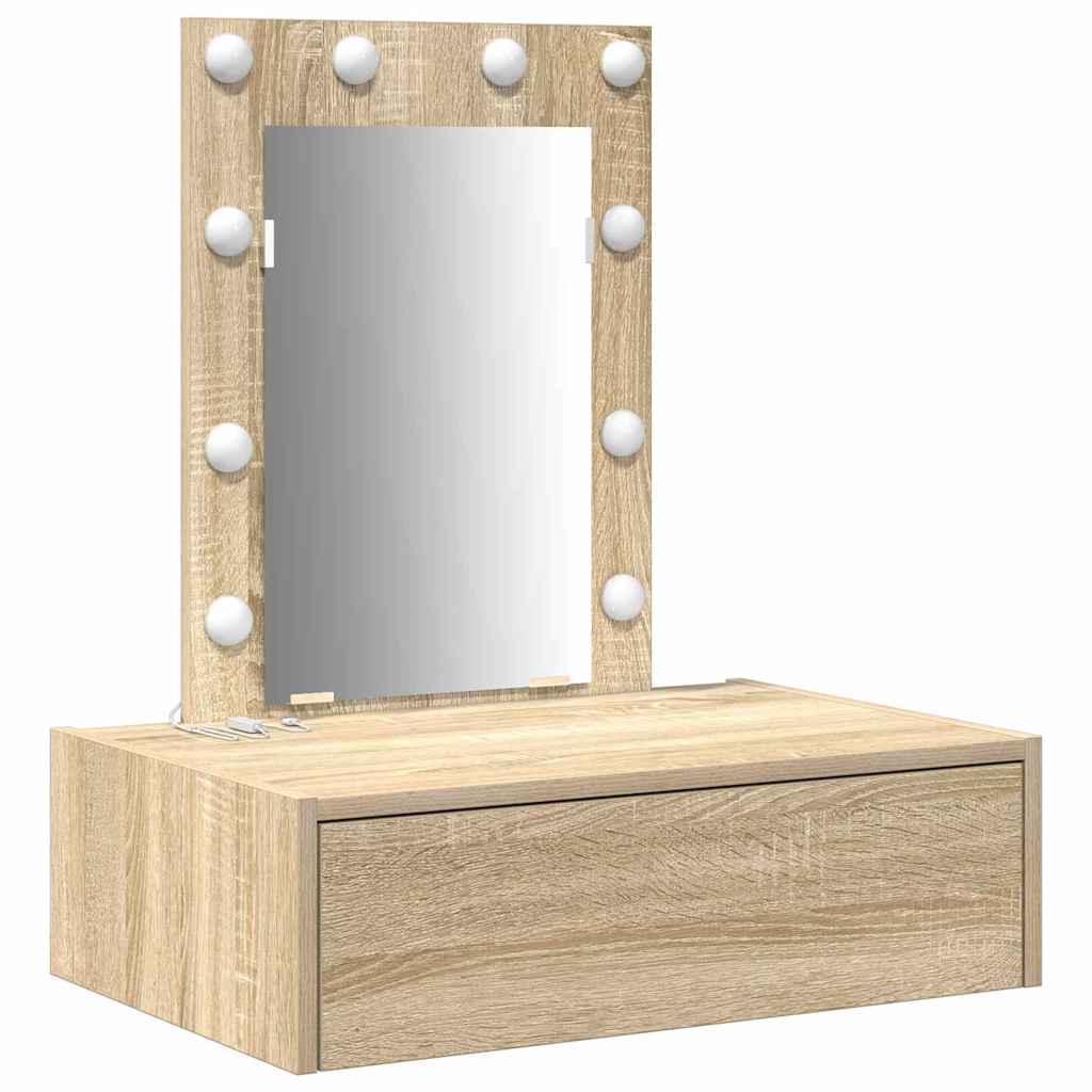 Sminkebord Med Speillys Brun 60 X 40 X 70 Cm Konstruert Tre