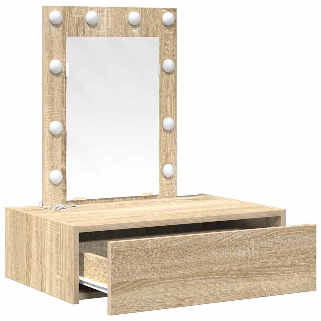 Sminkebord Med Speillys Brun 60 X 40 X 70 Cm Konstruert Tre
