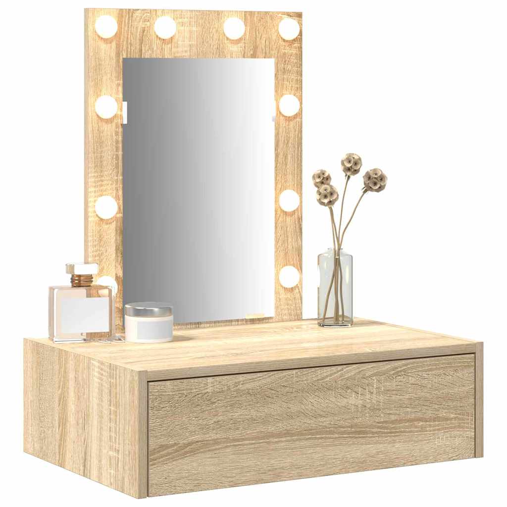 Sminkebord Med Speillys Brun 60 X 40 X 70 Cm Konstruert Tre