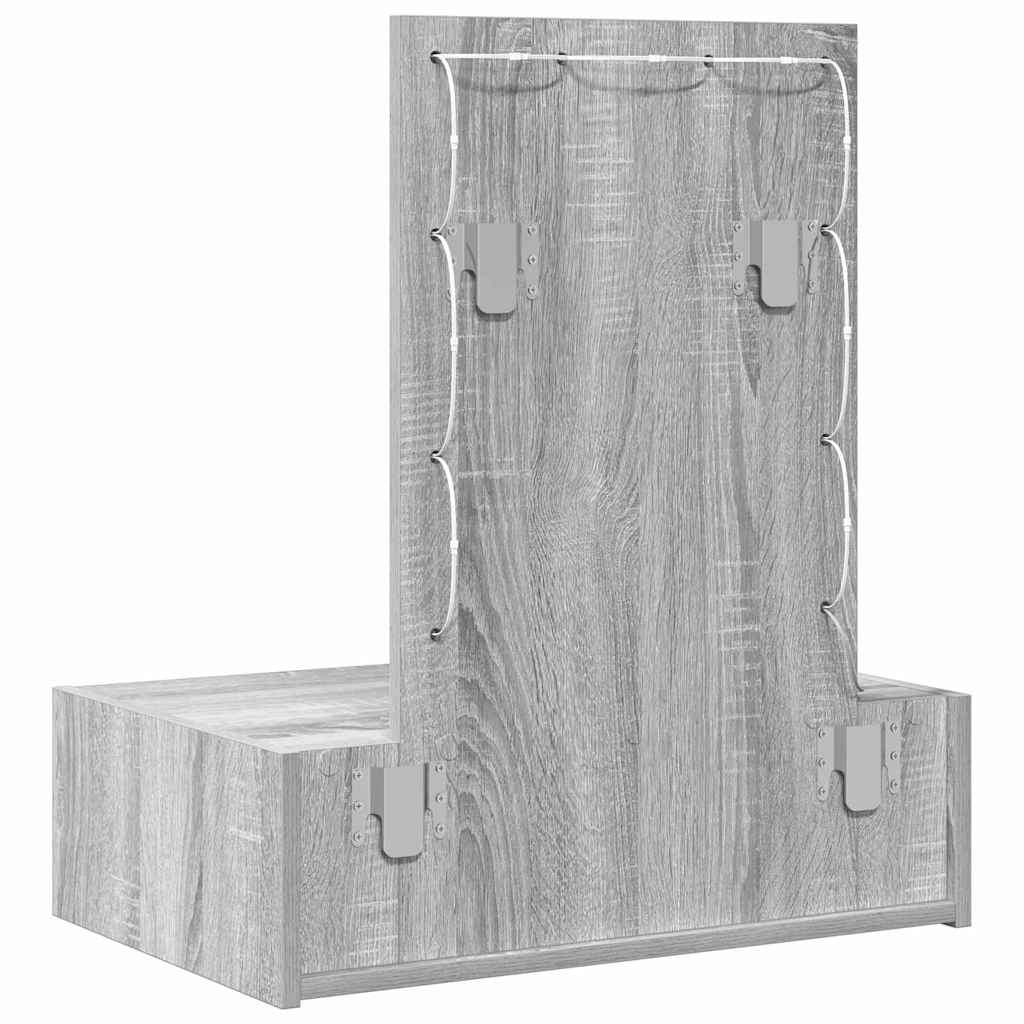 Sminkebord Med Speillys Grå 60 X 40 X 70 Cm Konstruert Tre