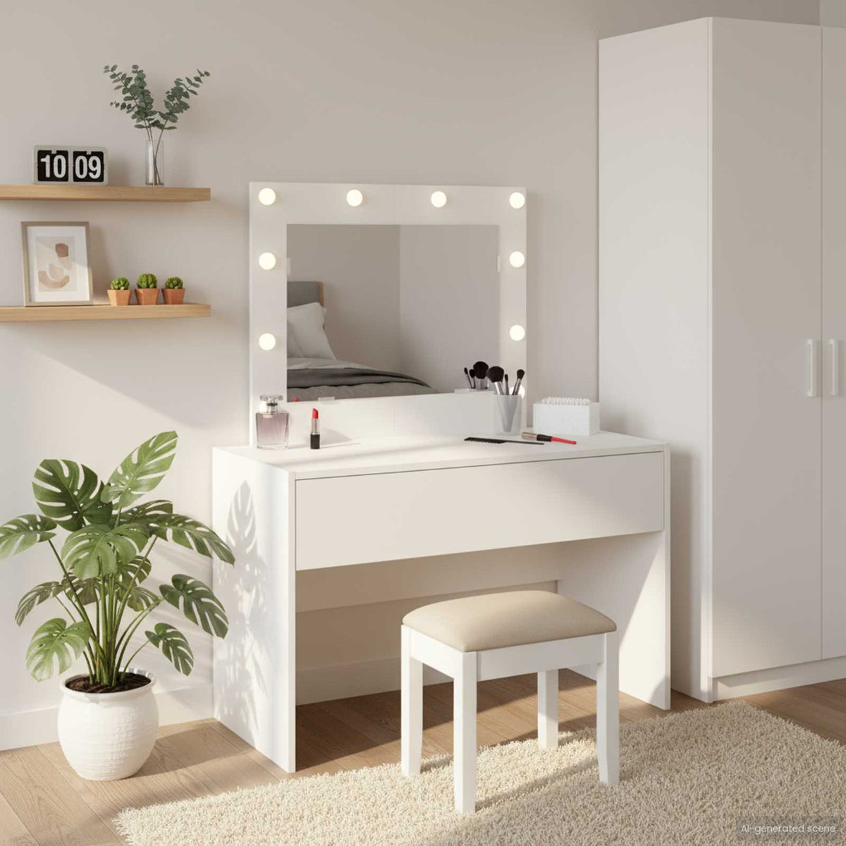 Sminkebord Med Speillys Hvit 83 X 40 X 70 Cm Konstruert Tre