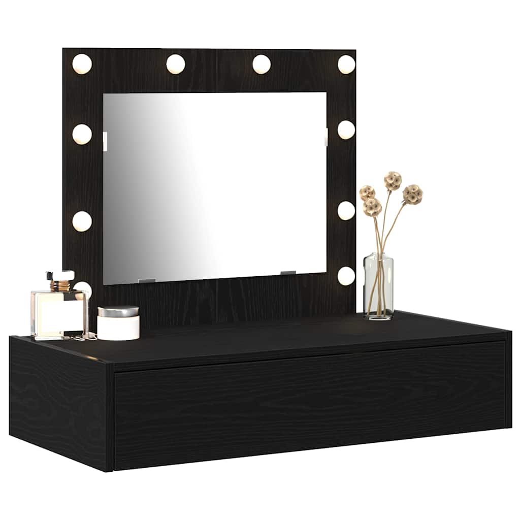 Sminkebord Med Speillys Svart 83 X 40 X 70 Cm Konstruert Tre