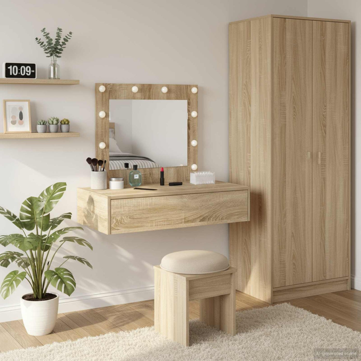 Sminkebord Med Speillys Brun 83 X 40 X 70 Cm Konstruert Tre