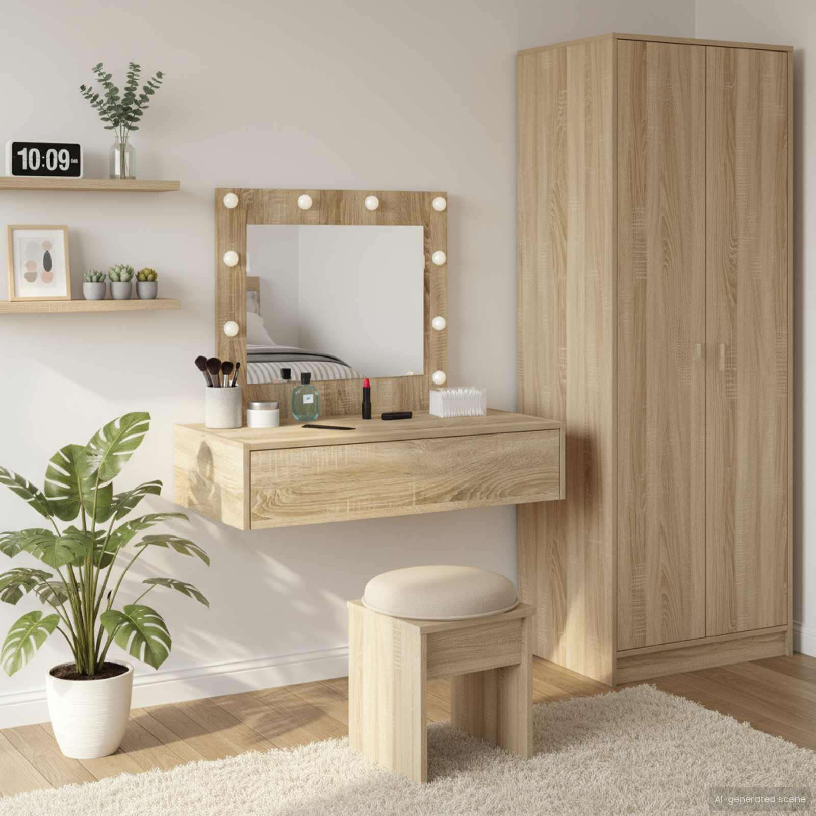 Sminkebord Med Speillys Brun 83 X 40 X 70 Cm Konstruert Tre