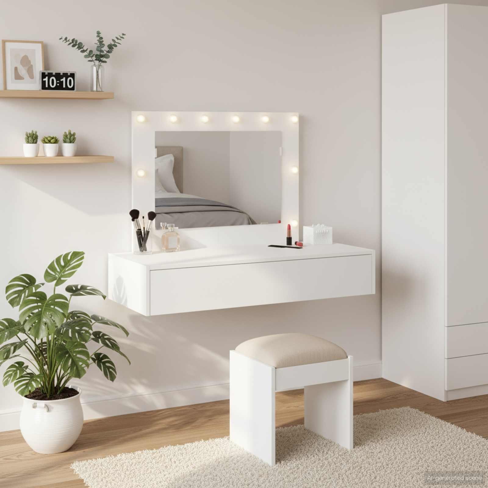 Sminkebord Med Speillys Hvit 100 X 40 X 70 Cm Konstruert Tre