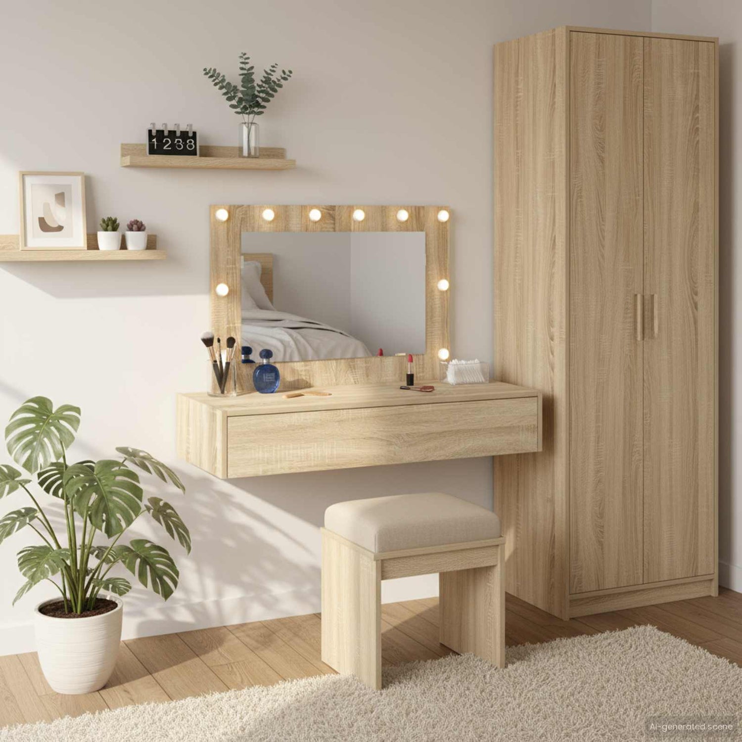 Sminkebord Med Speillys Brun 100 X 40 X 70 Cm Konstruert Tre