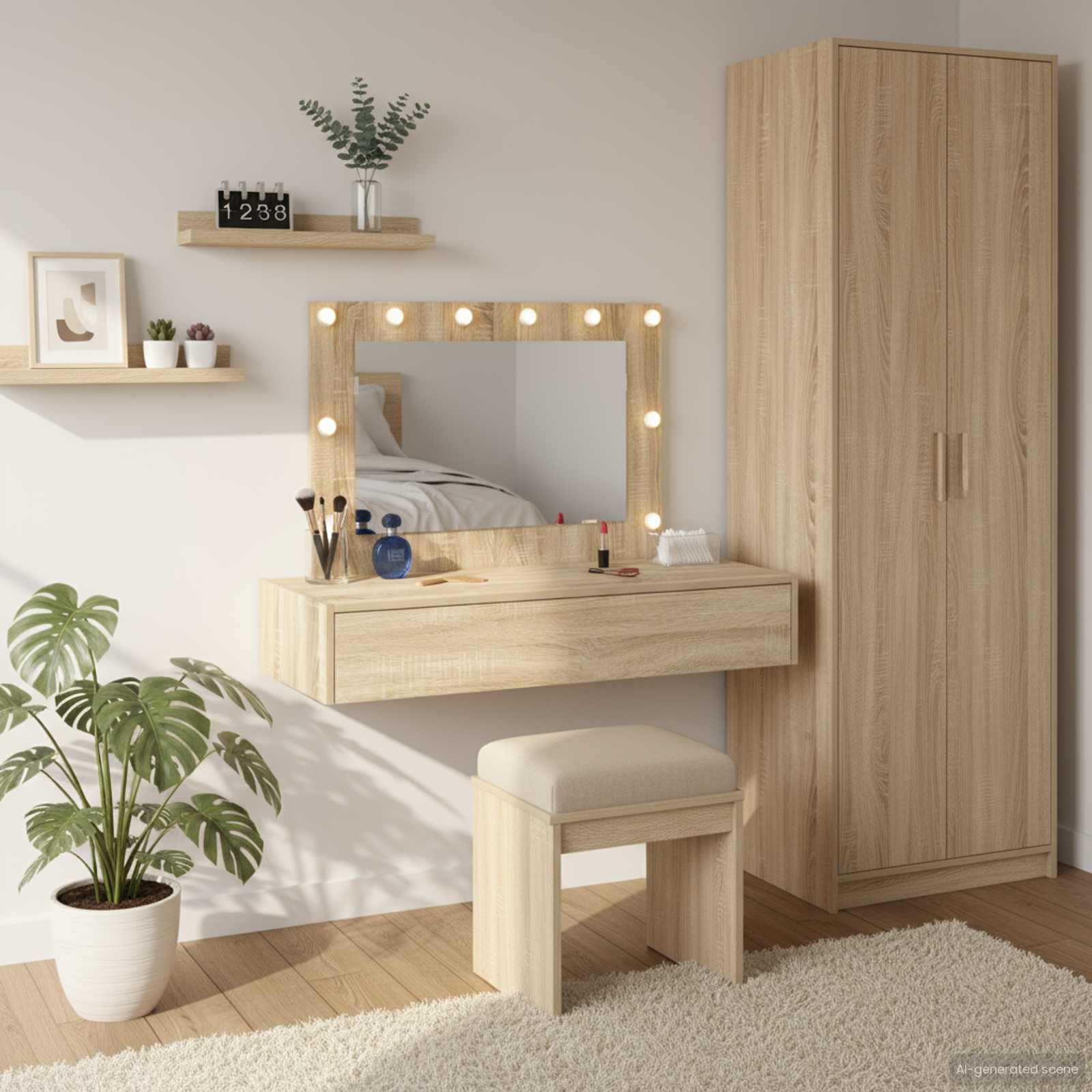 Sminkebord Med Speillys Brun 100 X 40 X 70 Cm Konstruert Tre