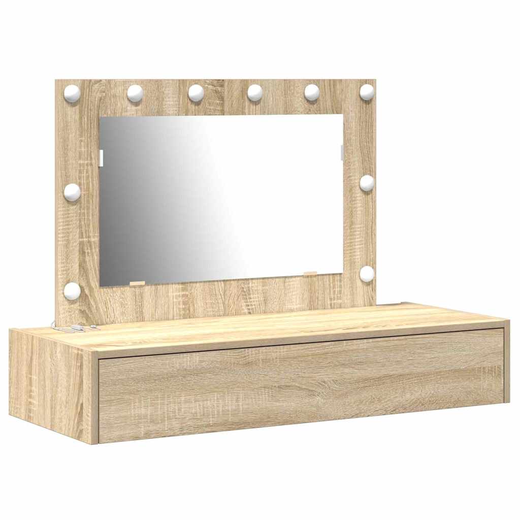 Sminkebord Med Speillys Brun 100 X 40 X 70 Cm Konstruert Tre