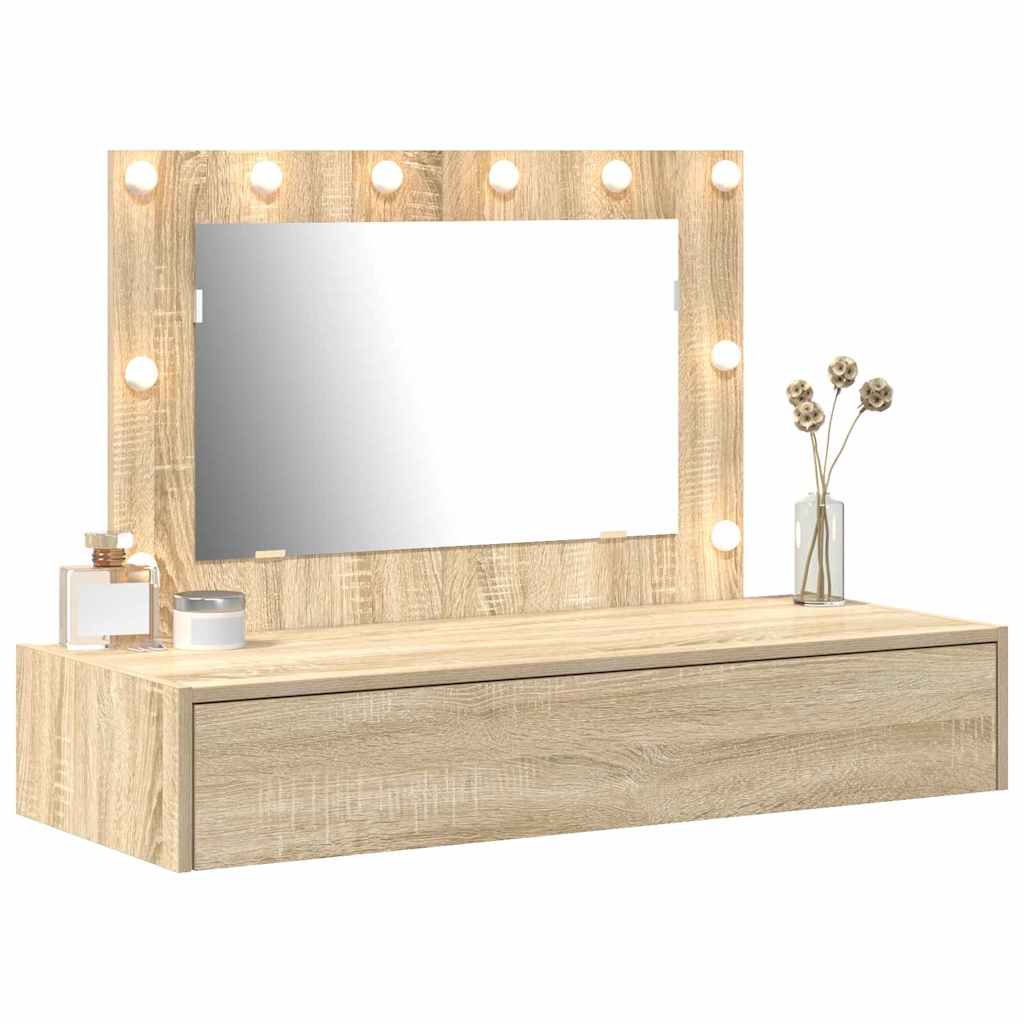 Sminkebord Med Speillys Brun 100 X 40 X 70 Cm Konstruert Tre