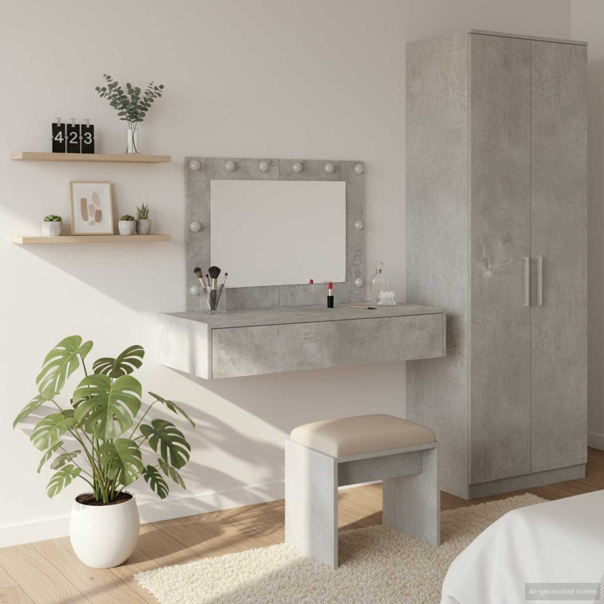 Sminkebord Med Speillys Grå 100 X 40 X 70 Cm Konstruert Tre