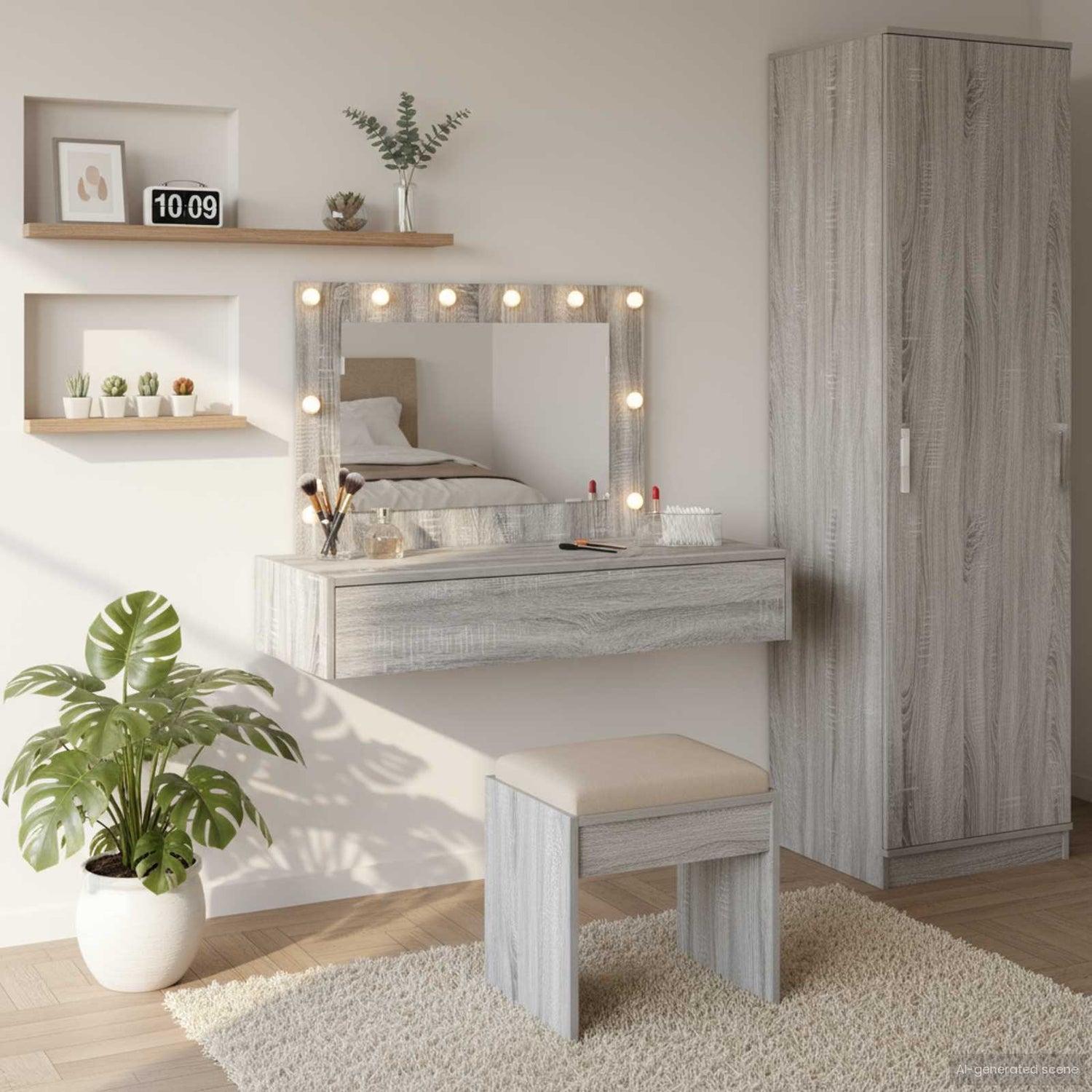 Sminkebord Med Speillys Grå 100 X 40 X 70 Cm Konstruert Tre